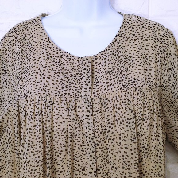 NWT Halston Animal Print Romantic Poet Blouse BabyDoll Top -XL Balloon LSL Beige - Picture 2 of 12